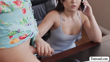 Cute Asian Wife Is Busy Cleaning And Working But This Horny Ts Ariel Demure Cant Help So She Lets Her Wife Suck Her Shecock thumbnail