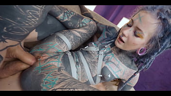 Tatted babe gets wrecked with double anal sloppy bj atm and massive anal gape