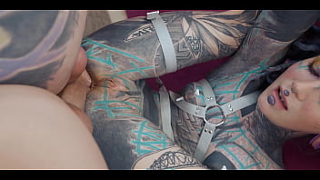 Tatted babe gets wrecked with double anal sloppy bj atm and massive anal gape