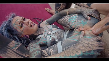 Tatted babe gets wrecked with double anal sloppy bj atm and massive anal gape