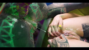 Goth lesbians fill the tattooed girl’s ass with cum