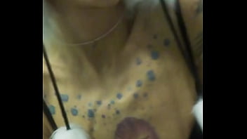 Vilja’s panda hat hides nothing as she fingers her dripping pussy fishnet stretched tight pulling out saggy tits while craving a hard dick