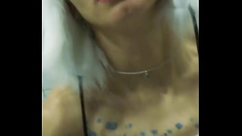 Vilja’s panda hat hides nothing as she fingers her dripping pussy fishnet stretched tight pulling out saggy tits while craving a hard dick