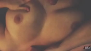 Pumping cum on huge natural tits