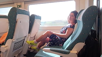 Young milf seduces voyeur on public train