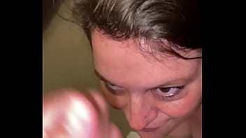 Brunette takes load to face