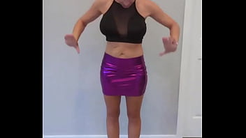 Short skirt and see through top try on