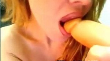 Close up blonde blowjob dildo