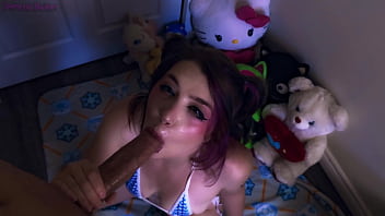 Brainless bouncy busty bonkers blue bikini bimbo bitch blows big boner