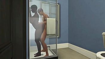 Interracial couple in shower