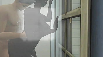 Interracial couple in shower