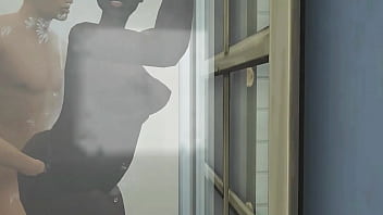 Interracial couple in shower