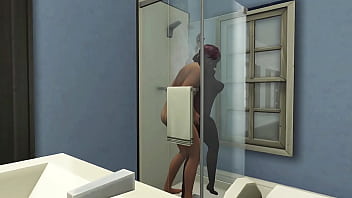 Interracial couple in shower