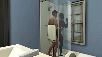 Interracial couple in shower