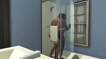 Interracial couple in shower