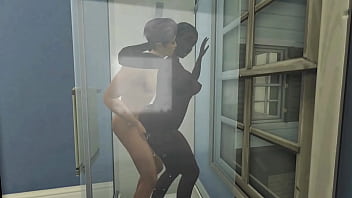 Interracial couple in shower