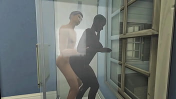 Interracial couple in shower