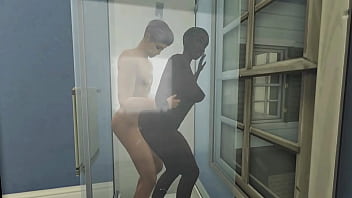 Interracial couple in shower