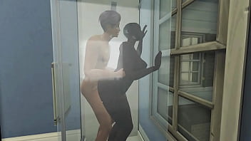 Interracial couple in shower