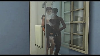 Interracial couple in shower