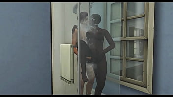 Interracial couple in shower
