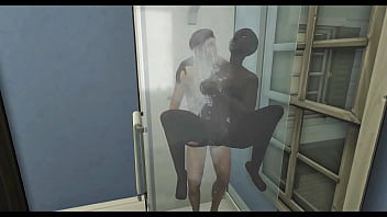 Interracial couple in shower