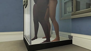 Interracial couple in shower