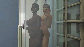 Interracial couple in shower