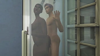 Interracial couple in shower