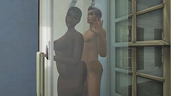 Interracial couple in shower