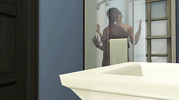 Interracial couple in shower