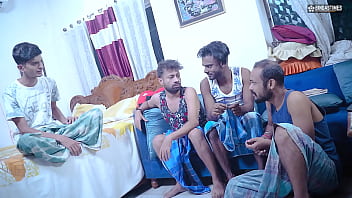 Desi indian big boobs horny milf step mom gangbang by her step sons and full facial cumshot on her face hindi audio