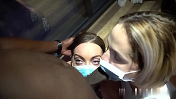 2 cock whores suck dick through masks social distancing