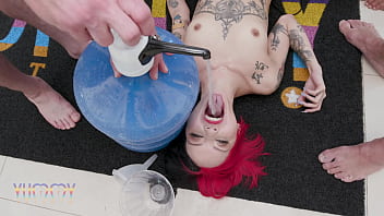 Sexy latina queen kimi drink huge bottle of piss then enjoys some intense dap 0% pussy with 4 big cocks rimming and footjod