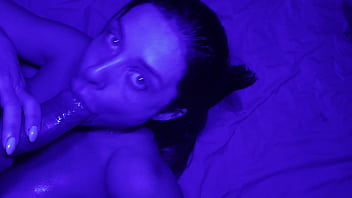 Blowjob and creampie in blue light room