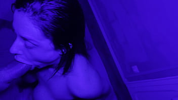 Blowjob and creampie in blue light room