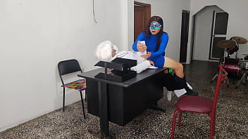 The doctor has sex with his secretary in the customer service office she rides him very sensually on the desk at work