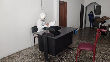 The doctor has sex with his secretary in the customer service office she rides him very sensually on the desk at work