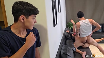 My stepson masturbates watching a thief fucks me with his big cock