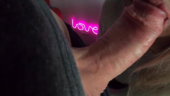 Girl with big ass in sexy pantyhose sucks dick and fucks cowgirl and doggystyle by the light of pink lamp love amateur couple sex pov