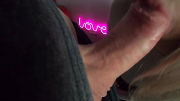 Girl with big ass in sexy pantyhose sucks dick and fucks cowgirl and doggystyle by the light of pink lamp love amateur couple sex pov