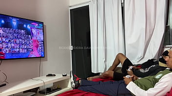 My husband's cousin came over to play video games with him and i being a naughty girl went along too i joined in the fun and even made a bet with them imagine what happened