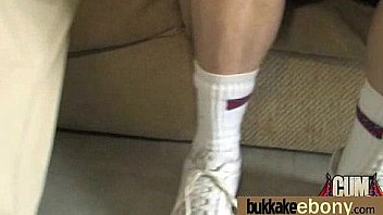 Huge cocks cover their black face in cum 1