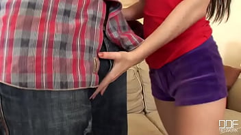 Sexy petite sucking & jerking cock