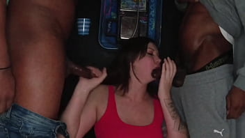 Blow bang at a phone booth me and my homeboy throat fucking my stepmother