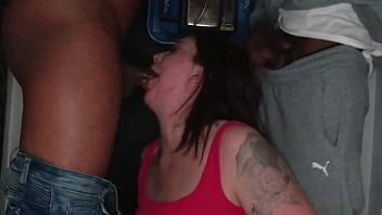 Blow bang at a phone booth me and my homeboy throat fucking my stepmother