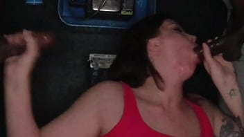 Blow bang at a phone booth me and my homeboy throat fucking my stepmother