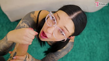 Cock hungry tattooed teen in glasses get anal fucked by a big dick