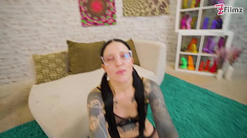 Cock hungry tattooed teen in glasses get anal fucked by a big dick