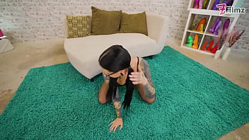 Cock hungry tattooed teen in glasses get anal fucked by a big dick